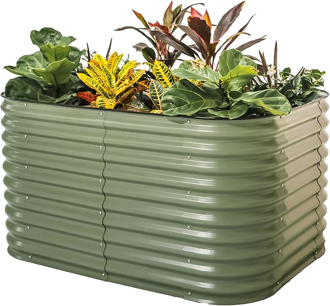 32" Extra Tall Raised Garden Bed Kits, 3.5 x 5 x 2.7ft Raised Planter Box Outdoor, 2 x 6.5 x 2.7ft Deep Root 6 in 1 Modular Metal Raised Beds for Gardening Vegetables Flowers Fruits - Olive Green