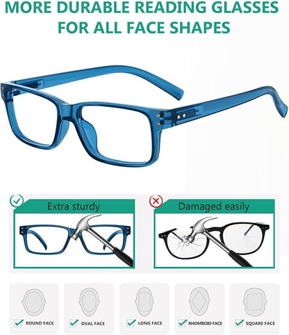 Eyekepper Vintage Reading Glasses for Men - 3 Pairs Black and 2 Pairs Blue - Spring Hinges Classic Readers +2.25