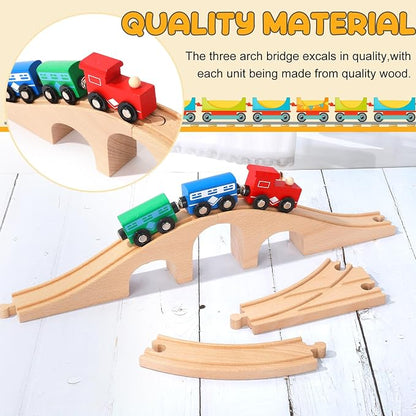 JarThenaAMCS 24Pcs Wood Train Track Expansion Set Wooden Track Connectors Adapters and Bridges Straight Wooden Train Tracks Accessories for Most Major Toy Railway
