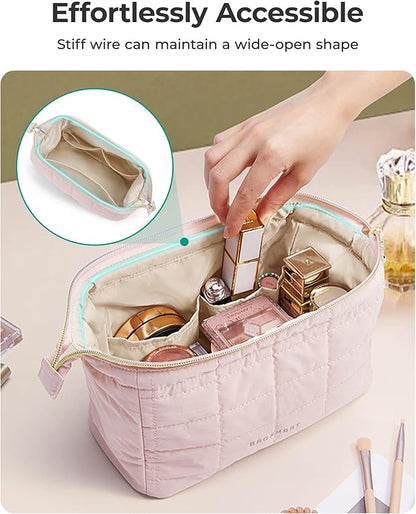 BAGSMART Makeup Bag Travel Toiletry Bag, Zipper Pouch, Plum Purple | Wide-open, Puffy Padded, Travel Essentials, Make Up Bag, For Women, Makeup Organizer, Toiletries Accessories Brushes