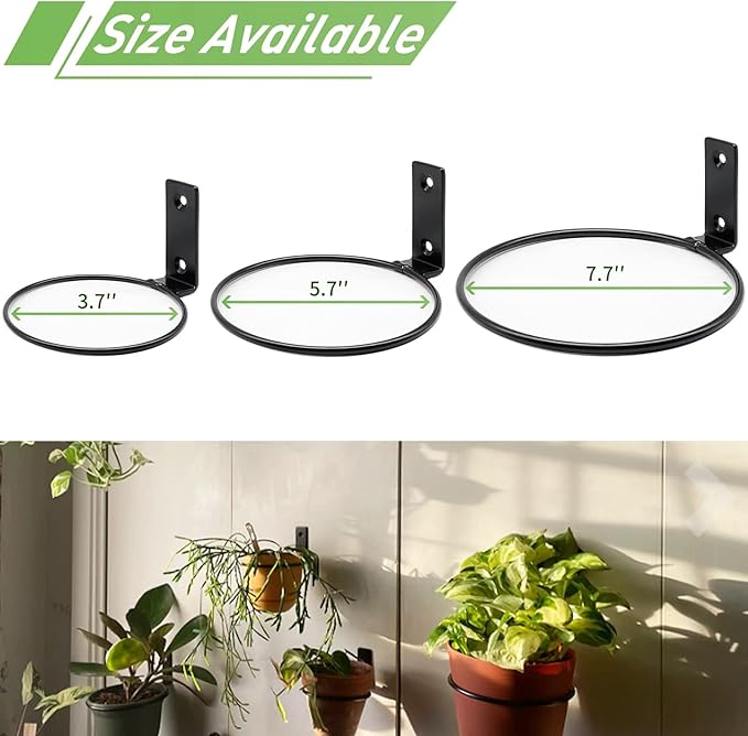 6 Pack 8 Inch Wall Flower Pot Holder Ring Plant Hanger, Metal Planter Hooks Wall Mounted Bracket Heavy Duty for Outdoor Indoor