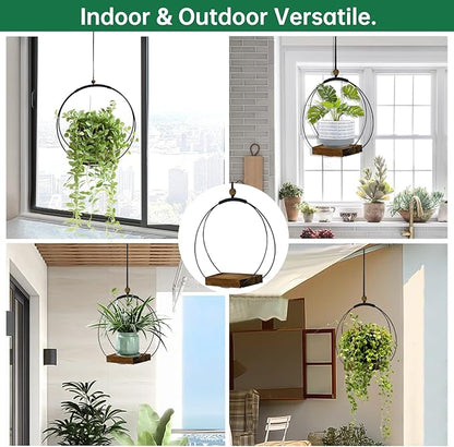 4 Pack Hanging Planters for Indoor Plants,Plant Hanger with Sturdy Wood Base,Modern Boho Macrame Plant Hanger,Wall Ceiling Window Stands(Plants/Pots Not Included)