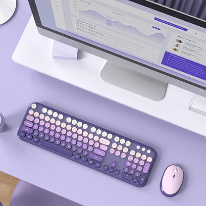 MOFII Wireless Keyboard and Mouse Combo, Full Size 2.4G Retro Round Computer Keyboard and Mouse Set, Plug and Play, for Windows, Computer, Desktop, PC, Notebook - (Purple Gradient)