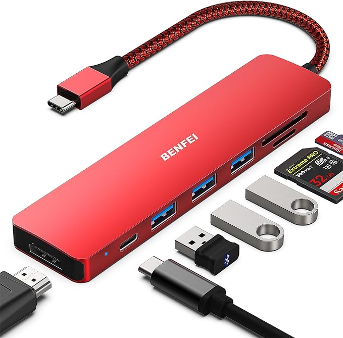 BENFEI USB C HUB 7-in-1, USB-C HUB Multiport Adapter with HDMI (4K @ 60Hz Certified)/100W Power Delivery/3*USB 3.0 5Gbps/SD/TF Card Reader (160MB/s) for iPhone 15 Pro/Max MacBook iPad Pro iMac S23