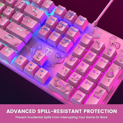 RisoPhy Mechanical Gaming Keyboard, Wired RGB 104 Keys, Blue Switch, Pink | Ultra-Slim Backlit USB Wired Keyboard, Durable ABS Keycap/Anti-Ghosting/Spill-Resistant Keyboards for PC Mac Xbox Game
