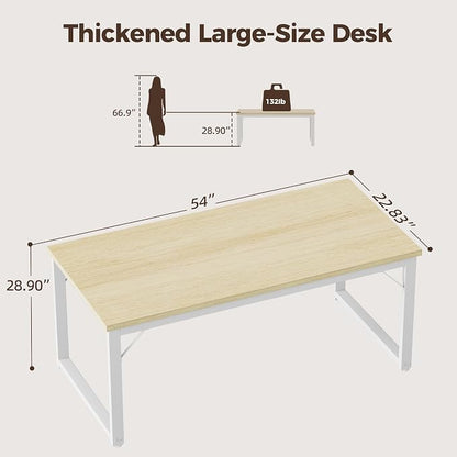 Mericonia 54 Inch Computer Desk, 1" Thick Large Office Table, Oak | Modern Simple Style, Heavy Duty Industrial Frame, Large Study & Writing Table for Home Bedroom Work