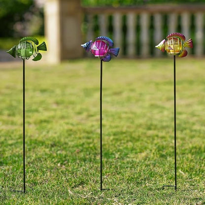 Outdoor Garden Solar Lights,3Pack Decorative Solar Lights for Garden Decor, Tropical Fish Backyard Decor,Led Solar Lights with Stakes for Yard Landscape Patio(21.3''H)