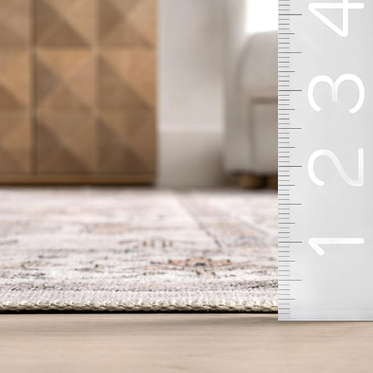 nuLOOM Finley Machine Washable Vintage Distressed Ultra Thin Accent Rug, 3' x 5', Ivory
