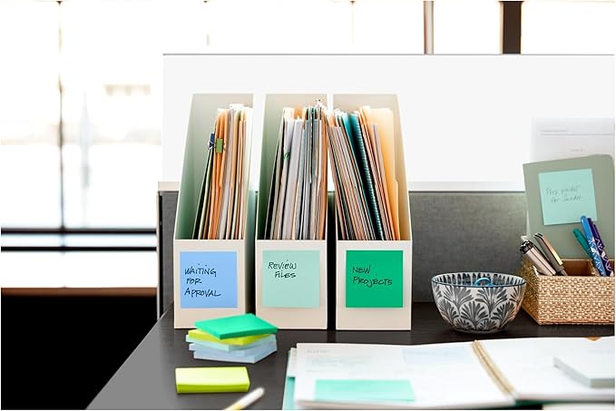 Post-it 100% Recycled Super Sticky Notes, 3 x 3 in, Pastels, 12 Pads | School Supplies and Office Products, 2X the Sticking Power