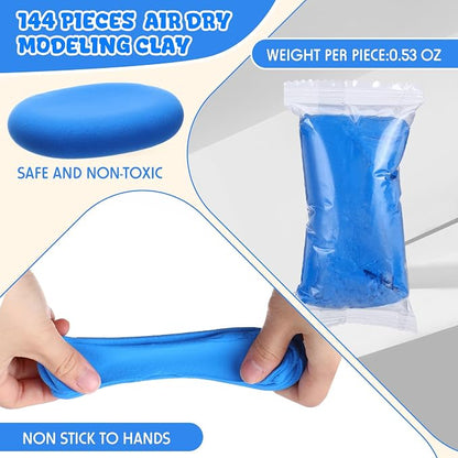 WinnerWhy 144 Pcs Total 76oz Air Dry Clay Soft Non-Toxic Molding Clay for DIY Arts Craft Sculpting Molding Projects Rewards Supplies (Blue)