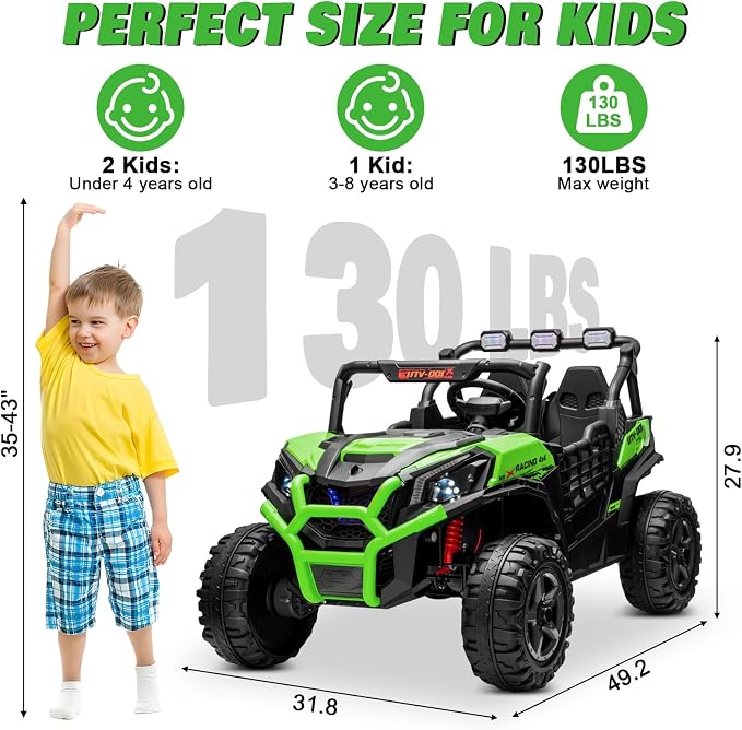 24V 2 Seater Ride on Car for Big Kids, JOYRACER 4x4 Off-Road UTV Toy w/Remote Control, 800W Powerful Motors, 20" Large Seat, 5 Mph Max Speed, Bluetooth, MP3, Lights, Electric Car for Kids, Green