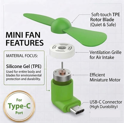 6Pack Type USB C Tiny Portable Phone Fan, Compatible with Apple iPhone 16/16p/16promax 15/15 Pro /15 Pro Max, Compatible with Samsung Galaxy S24 / S23 / 23 Ultra/ 24 Ultra/25 Ultra