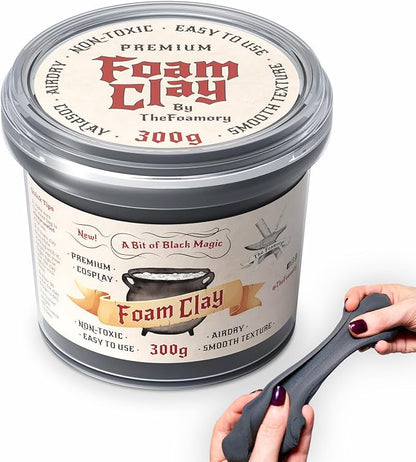 The Foamory Moldable Cosplay Foam Clay (300g Black) High Density Air Dry Clay, EVA Foam Sands Paints Easily, Non-Toxic and Safe for Crafts
