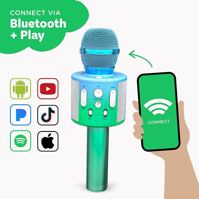 Move2Play, Kids Karaoke Microphone | Includes Pre-Loaded Songs & Bluetooth | Kids Birthday Party Gift | Toy for All Ages 2, 3, 4, 5, 6+ Year Old Girls, Boys & Toddlers