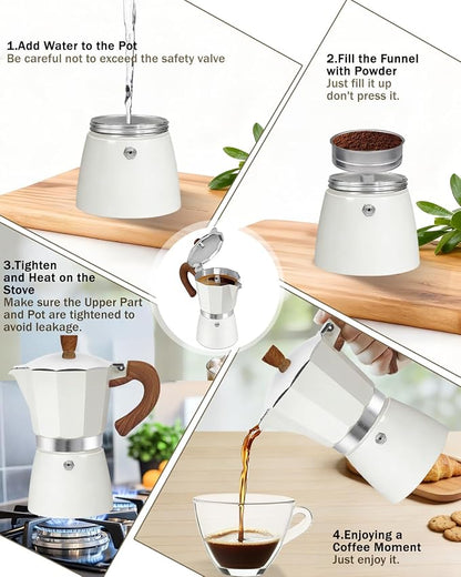 Coffee Maker Stovetop Espresso Maker 12 Cup Aluminum Moka Pot Percolator 20oz 600ml Easy Brewing for Electric Ceramic Stoves Home Camping Italian Cuban Café Classic White