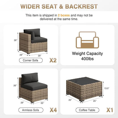 Aoxun Patio Furniture Sets, 7-Piece Outdoor Patio Furniture with Thick Cushions, Wicker Outdoor Conversation Set Sectional Sofa for Backyard, Poolside, Garden