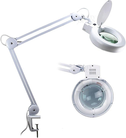 Quality Optics® Professional Series Illuminated Workstation Swing Arm Magnifier White Fluorescent with Stand 8 Diopter
