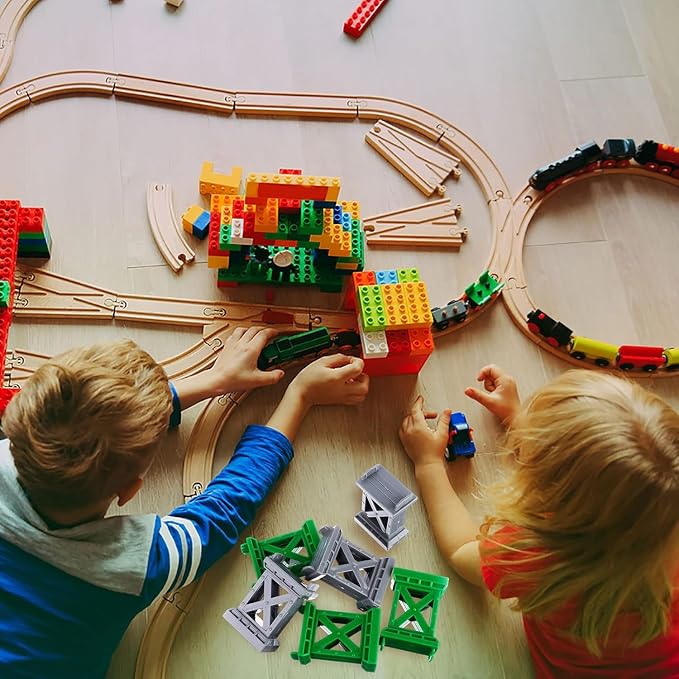 10 Pieces Wooden Train Track Set, Curved Switch Track and Cross Track Compatible with All Major Brands