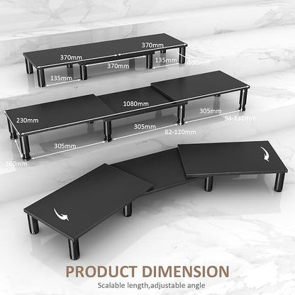 AX WABER Dual Monitor Stand Riser, Monitor Stand with Adjustable Height Steel leg, Wood Monitor Stand for Desk, Monitor Riser for 2 Monitors with Storage Space Black