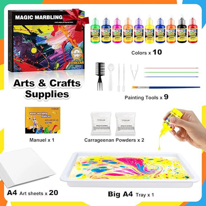 Water Marbling Paint Kit, DIY Arts and Crafts Kit for Girls & Boys 4-8 6-12, Creative Art Supplies, Birthday Gifts for Kids Ages 3+