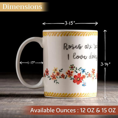 Maison d' Hermine Coffee Mug with Handles Tea Cups (12 Ounce, Pack of 1) | Fine Bone China Coffee Mugs for Hot Beverages Cappuccino Latte Home Spring Summer -Happy Florals - Sweety Roses Are Red
