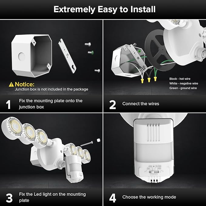 SANSI 55W Motion Sensor Outdoor Lights 7000LM Super Bright LED Security Lights, 5000K Dusk to Dawn Flood Light, 4 Modes,Wide 320°Angle Illumination, for Yard, Patio, Garage, Doorways Wired Not Solar