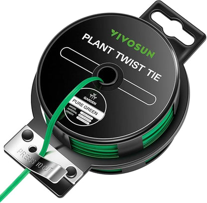 VIVOSUN Twist Ties, 164 ft (50m) PE-Coated Green Plant Ties with Cutter, Reusable & Flexible Tomate Ties for Plant Support, Indoor Outdoor Gardening, Cable Management, Home Office Organization