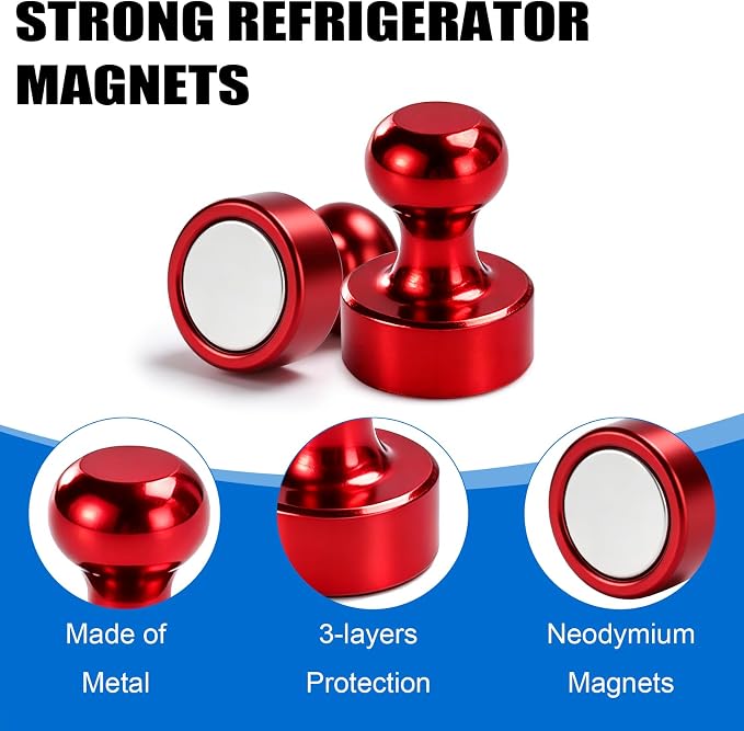 LOVIMAG Fridge Magnets 12Pcs Refrigerator Whiteboard Small Strong Magnet Classroom Kitchen Accessories Decorative Locker Set Decor Must Haves Office Calendar Refrigerador Magnetic Cute Crafts Red
