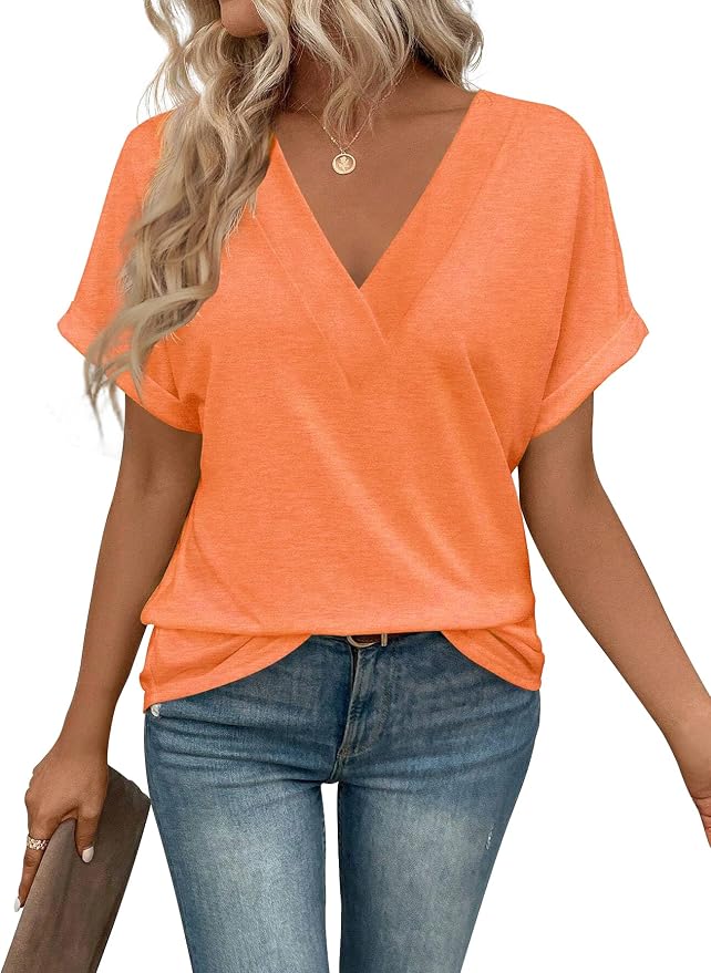 T Shirts Short Sleeve V Neck Tees Womens Tops Beach Vacation Fashion Clothes 2026 Casual Summer Spring Fall Outfits
