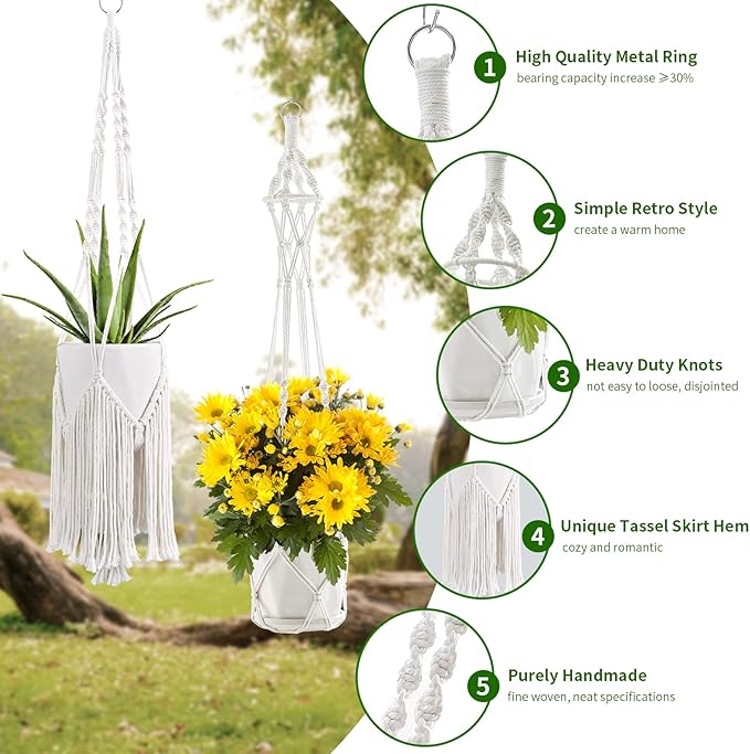 Macrame Plant Hangers, 6Pack Hanging Planters for Indoor Plants w/ 6 Set Hangers Kit Handmade Macromay Plant Hangers Indoor Flower Pots Holder Stand for Boho Home Décor (POTS NOT Included)