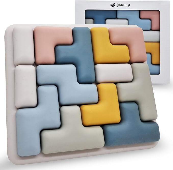 Jispring [100% Soft Silicone] Dementia Activities for Seniors, Tetris Puzzles with 20 Templates, Tile Matching Alzheimers Products for Elderly, Cognitive Memory Games for Adults, Anxiety Relief Gift