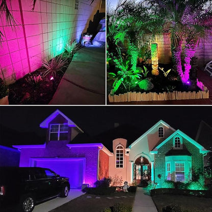 Landscape Lighting, 24W RGB Spot Lights Outdoor for Yard with Transformer & Remote 12 Colors and 19 Modes Outdoor Lights for House Lawn Tree Flag Garden Driveway Backyard Fence Plant, 4 Pack