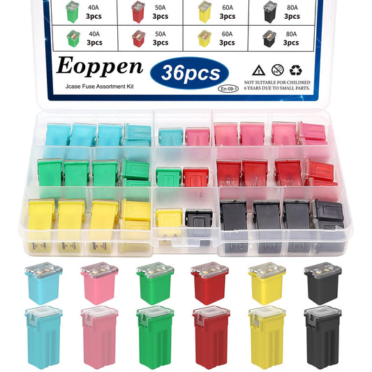 Eoppen 36Pcs Jcase Fuse Car Fuses Assortment Kit Automotive Tall/Standard and Low Profile Jcase Box Shaped Automotive Fuses for