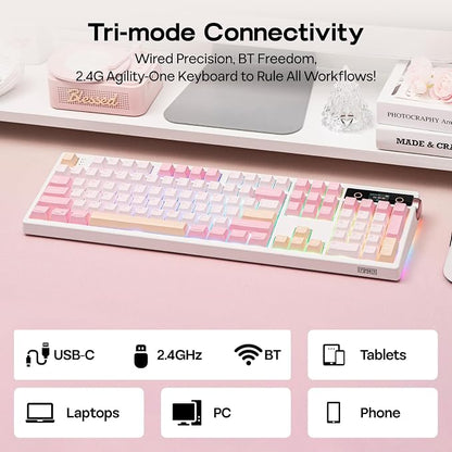 EPOMAKER TH108 PRO Full Size Mechanical Keyboard with Screen & Knob, Wireless Gaming Keyboard with 10000mAh, Creamy Gasket, Hot Swap, Custom Driver, RGB Backlight, NKRO (Pink, Sea Salt Silent)