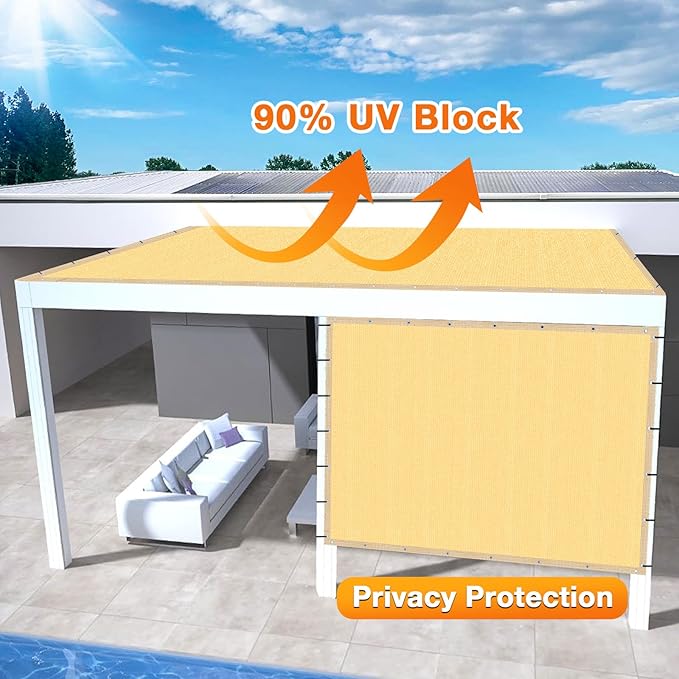 Artpuch Outdoor Pergola Shade Cover 5x22 FT Sun Shade Cloth with Grommets Sand 90% UV Protection Canopy Patio Privacy Screen (Customized Available)
