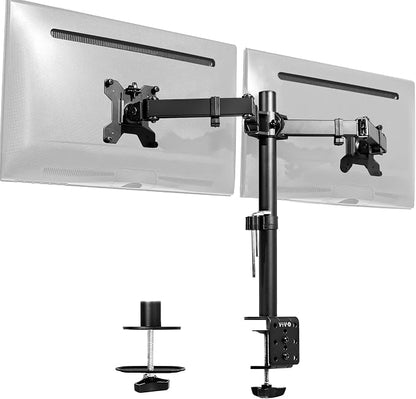 VIVO Dual Monitor Desk Mount, Holds 2 Computer Screens up to 30 inches and 22lbs Each, Heavy Duty Fully Adjustable Steel Stand with C-Clamp and Grommet, Black, STAND-V002 | Black, Articulating, Adjustable Monitor Arm, Grommet or C-Clamp Mounting, Compu...