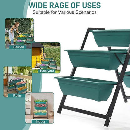 Outvita Green Raised Garden Planter Bed, Tiered Planter Stand with 5 Boxes, Vertical Raised Garden Bed for Herbs, Flowers, Vegetables in Patio Balcony Indoor Outdoor