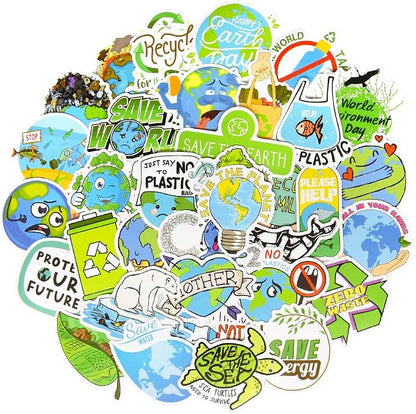 QTL Earth Day Stickers for Kids, Environmental Party Supplies, Waterproof Vinyl Stickers, Earth Day Decorations and Gifts, 50PCS