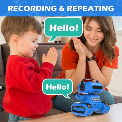 Blue Rechargeable Remote Control Robot Toy for Boys Ages 3+ | Auto Demo, Recording & Repeat, Flexible Head & Arms, Rechargeable RC Robot, Perfect Birthday & Christmas Gift for Little Boys