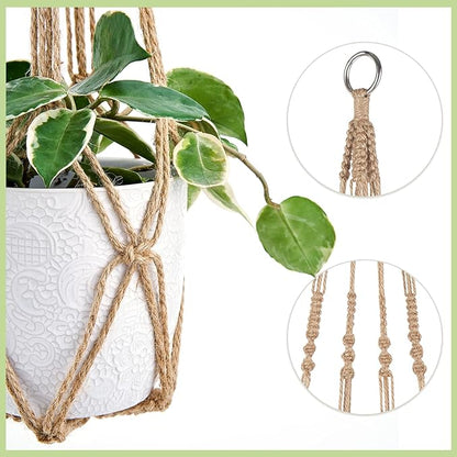 Dahey Macrame Plant Hanger Indoor Outdoor Hanging Planter Basket Large for up to 12" Pot Handmade Woven Cotton Rope Flower Pots Holder for Boho Home Decor, 43 Inch, Set of 2, Brown