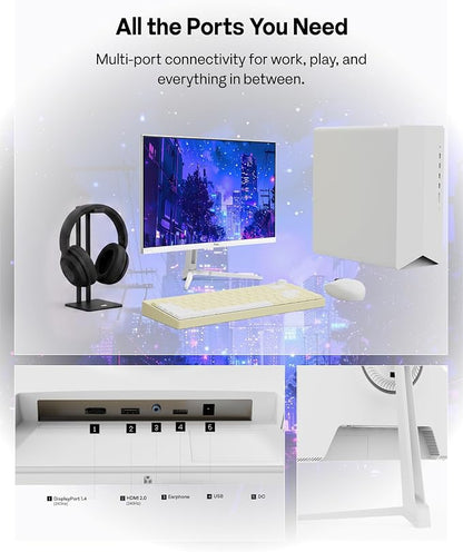 Pixio PX249 Wave White 24 inch 240Hz Refresh Rate FHD 1080p Resolution Fast IPS Panel 1ms GTG Response Time Built-in Speakers Gaming Monitor with Adaptive Sync