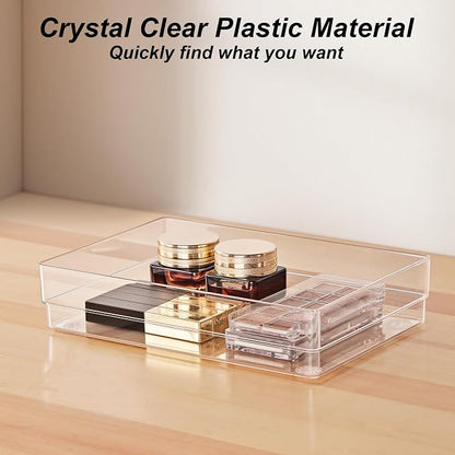 SMARTAKE 25 PCS Drawer Organizer, 4-Size Desk Drawer Organizer Trays | Storage Tray with Non-Slip Silicone Pads for Makeup, Jewelries, Utensils in Bedroom Dresser, Office and Kitchen (Clear)