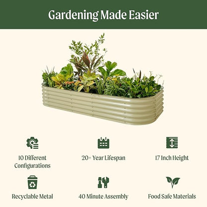Vego garden Raised Garden Bed Kit, 17" Tall 10 in 1 Jumbo Modular Metal Planter Box for Vegetables, Flowers, Herbs, Terra Cotta