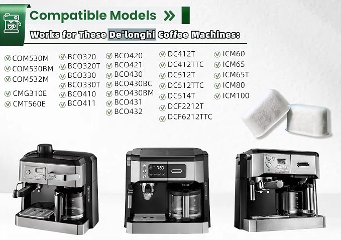 12 Pack Activated Charcoal Water Filter for Delonghi Espresso Machine COM530M, COM532M, BCO430 and More | Compatible with Delonghi Filter Replacement Accessories 7313285779