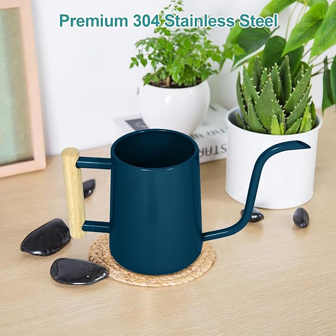 Watering Can Indoor Plants, 35 oz/1000 ml Metal Stainless Steel Watering Can Pot with Long Spout for Indoor House Plants Bonsai Outdoor Garden Flower Decorative (Dark Blue)