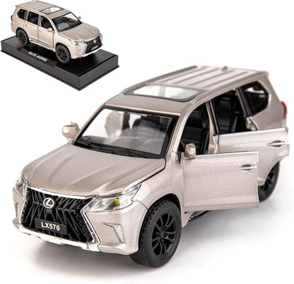 BDTCTK 1/32 Compatible for Lexus LX570 Off-Road in Luxury SUV Model Car, Zinc Alloy Pull Back Toy car with Sound and Light for Kids Boy Girl Gift(Silver)