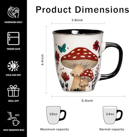 Mushroom Coffee Mug - Heat Changing Tea Mugs for Women Men, 16oz Ceramic Color Changing Cup, Gifts for Mothers Day Christmas