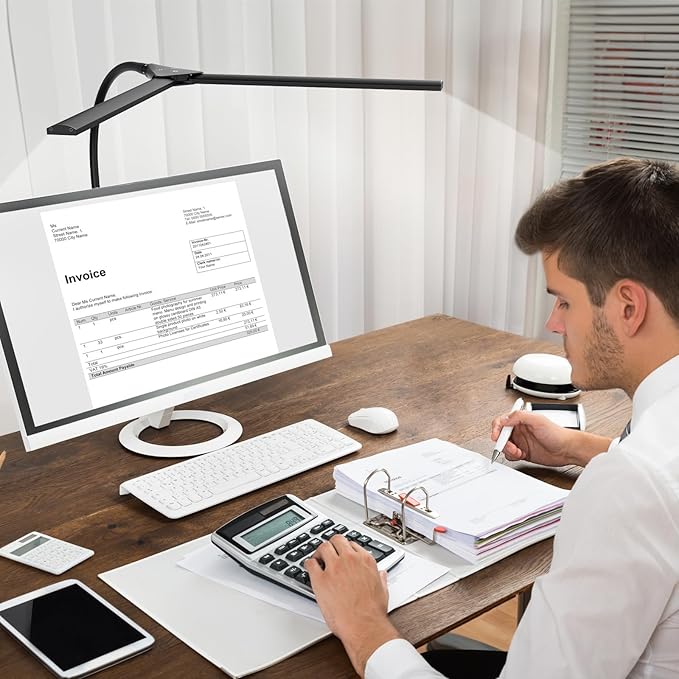 LED Desk Lamp for Home Office,Bright Double Head Desk Lamp with Clamp,Dimmable 5 Color Modes Desk Lighting,12W Eye-Caring Architect Table Lamp for Workbench,Monitor,Reading,Study,1400lm