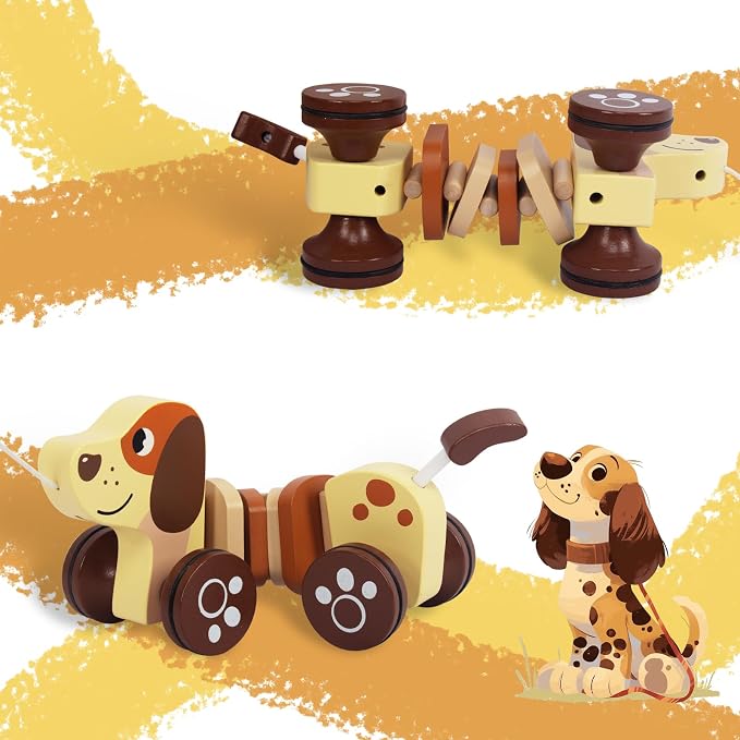 Baby Toys Car,Wooden Pull Along Toddler Toy, Developmental Toy for 1 Year Old Girl Boy Birthday Gift