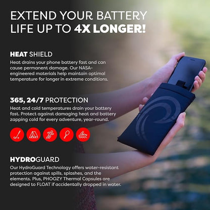 PHOOZY Apollo II Thermal Phone Case with NASA-Derived Technology - Extends Battery Life 4X in Hot or Cold Weather - Military Grade 8-Foot Drop Protection Insulated Pouch - Medium Black